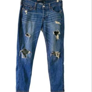 Hollister Boyfriend Jeans Dark Wash Ultra Low Rise Distressed